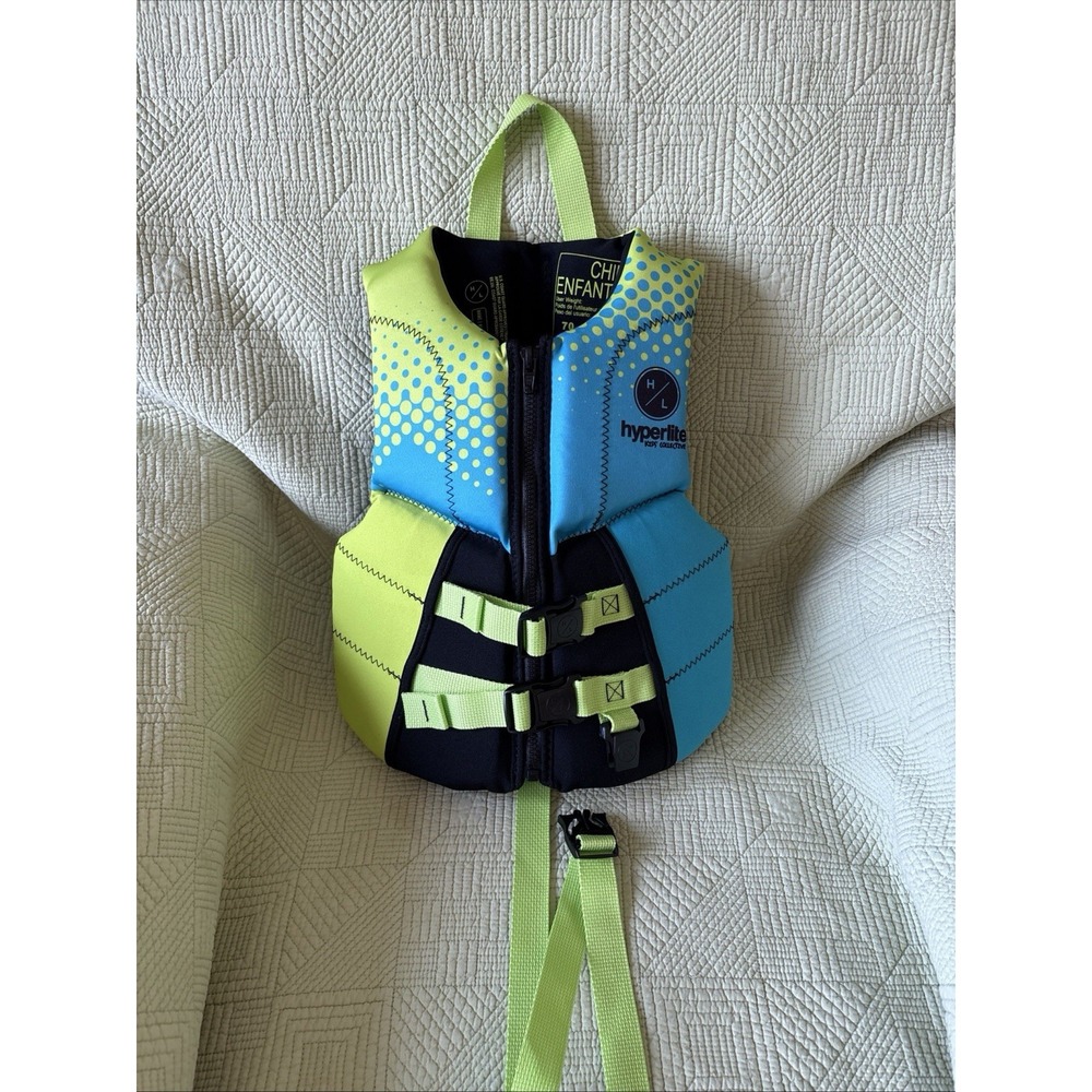 Hyperlite Child Life Jacket PFD 30-50 lbs Blue Green Kids Boating Swim Vest Euc